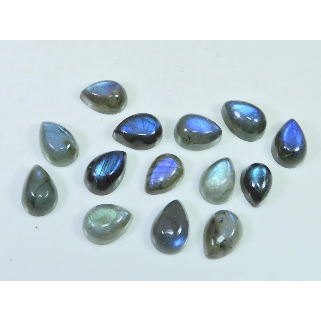 08X11MM Natural Labradorite Blue Fire Pear Cabochon Loose Gemstone 14Pcs Lot C-1117