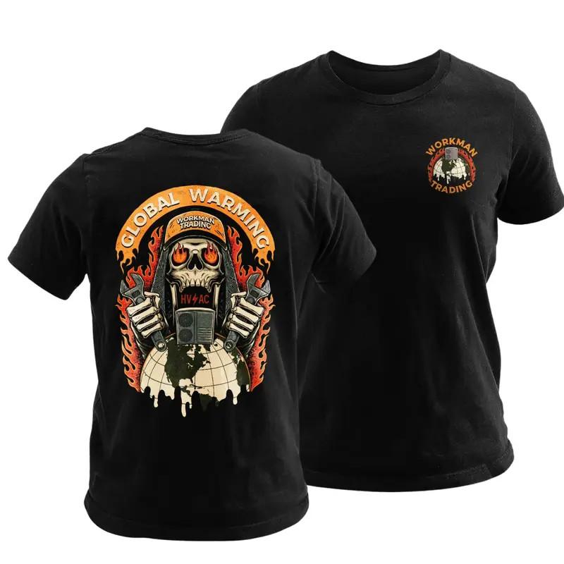 Global Warming HVAC Technician T-Shirt, Funny HVAC Mechanic Skull Graphic Tee S