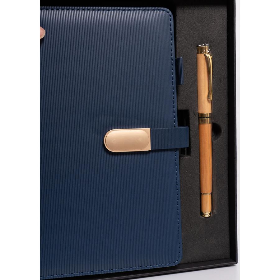 Gift Set: Elegant, Navy Blue A5 Lined Notebook and Pen with Black Refill - Peterson