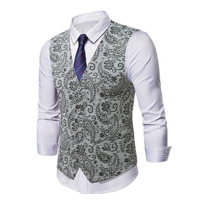 Men's Floral Suit Vest V-neck Single-breasted Slim Fit and Fashionable Horse Clip Trendy