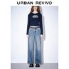 UR 2025 Women's Retro Wide-Leg Denim Pants with Belt