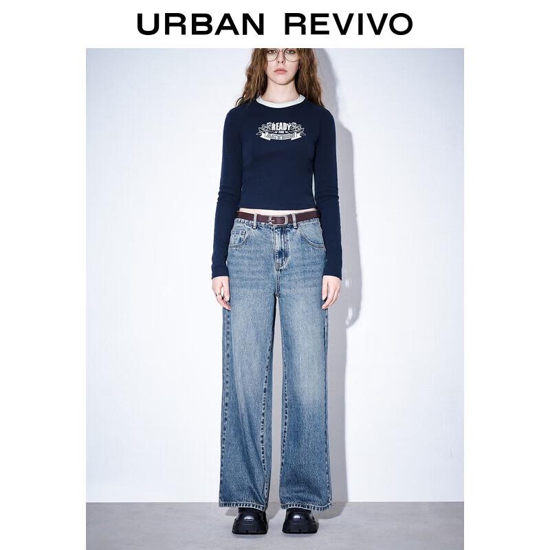 UR 2025 Women's Retro Wide-Leg Denim Pants with Belt