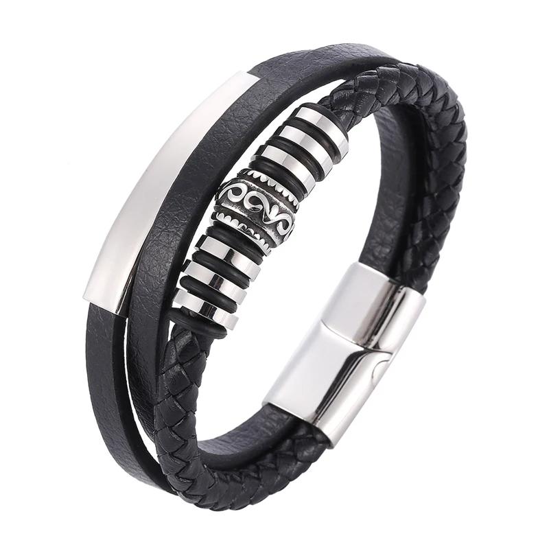 Leather Bracelet Vintage Buckle Braided Leather Jewelry for Men Fashion Rock