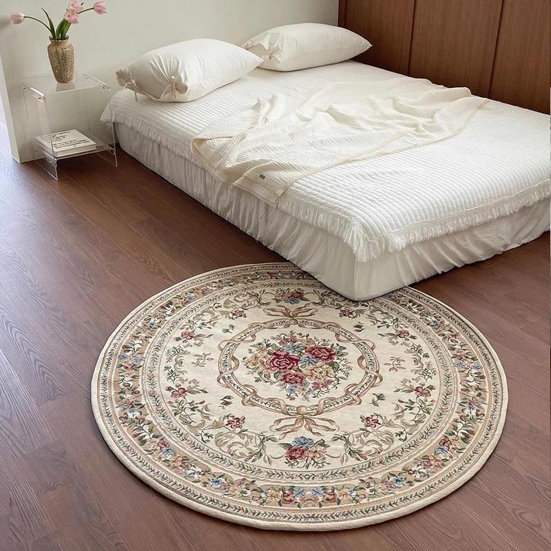 European Pastoral Style Carpets for Living Room Vintage Bedroom Decor Round Carpet Washable Plush Mat Fluffy Soft Lounge Rug