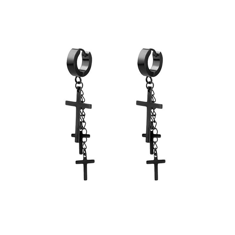 48 PCs European and American Stainless Steel Black Cross Stud Earrings