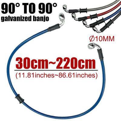 10mm 90 Degree Motorcycle Braided Line Steel Brake Hose Cable Hydraulic Banjo Oil Pipe 300-2200mm Fit Universal Racing Bike Blue