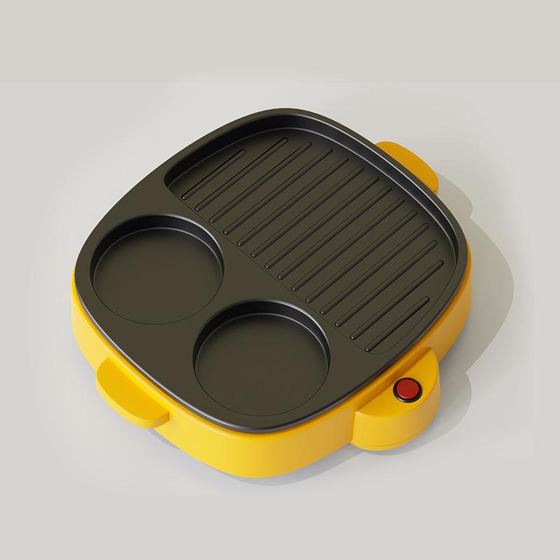 

110В Багатофункціональна електрична сковорода Сковорода Антипригарна Гриль Смаження Випікання Смаження Пательня Барбекю Яйце Бургер Стейк Кулінарна машина EU жовтий