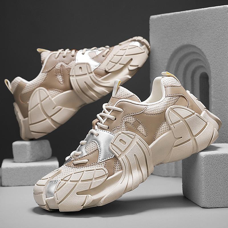 Fashion Men's Casual Sports Shoes Thick Bottom Breathable Outdoor Leisure  Summer New Style Dad Leather Mesh Shoes