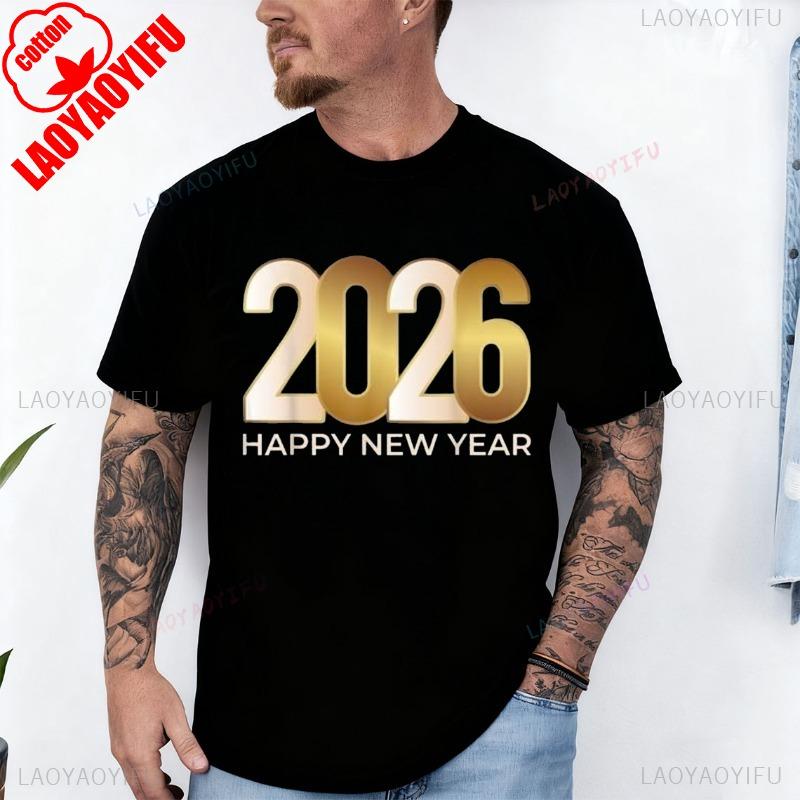 NWT Happy New Year 2026 Design Best Gift Idea Tee TShirt Men and Women Crew Neck Short Sleeve Cotton Top Casual Fashion Tees