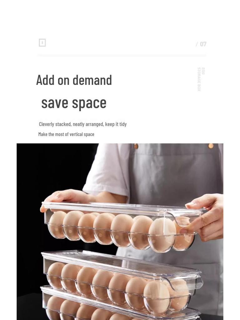 Kylskåpsäggförvaringslåda med lock, Förseglad genomskinlig bricka av livsmedelsgodkänt material för att hålla maten färsk.