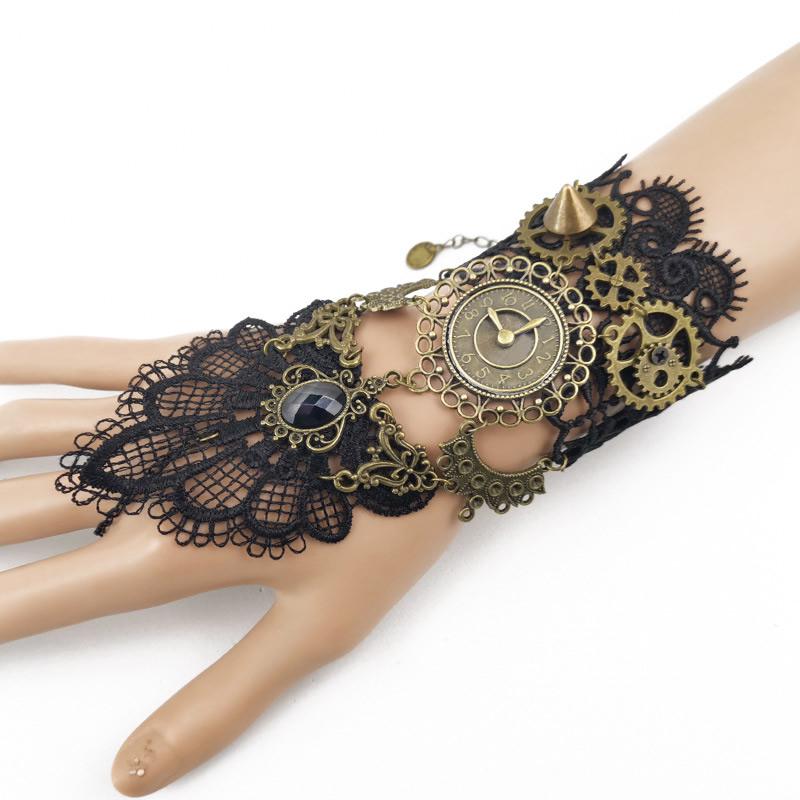 2026 New Model Gothic Steampunk Lace Cuff Fingerless Glove Arm Warmer Bracelet Black Halloween Accessories