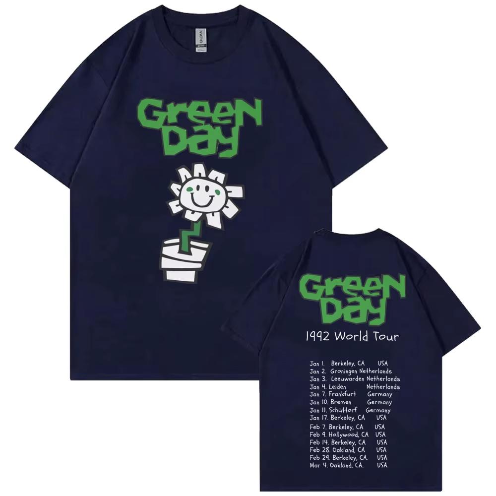 Best Famous Punk Band Green Day 1992 World Tour T Shirts Men's Vintage Gothic Rock Tshirt Women Cotton Oversized T-shirts