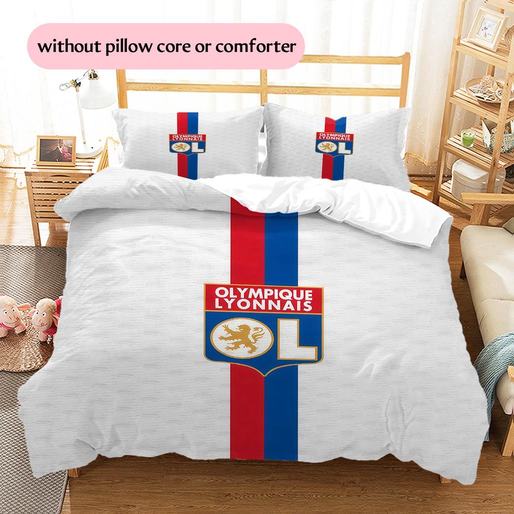 Olympique Lyonnais Pattern Bedding Quilt Set Home Decoration Gift (1 * duvet cover + 2 * pillowcase without core)