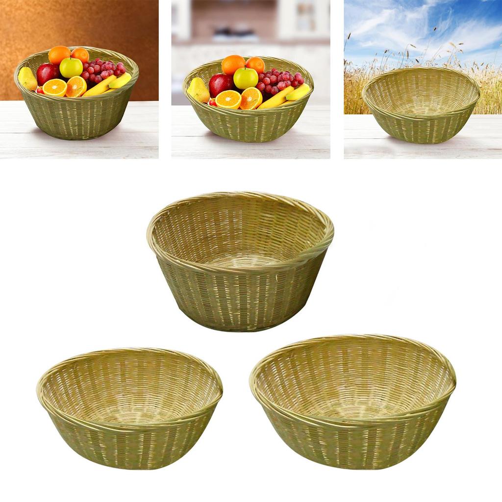 Bread Serving Basket Handmade Rattan Storage Round Food