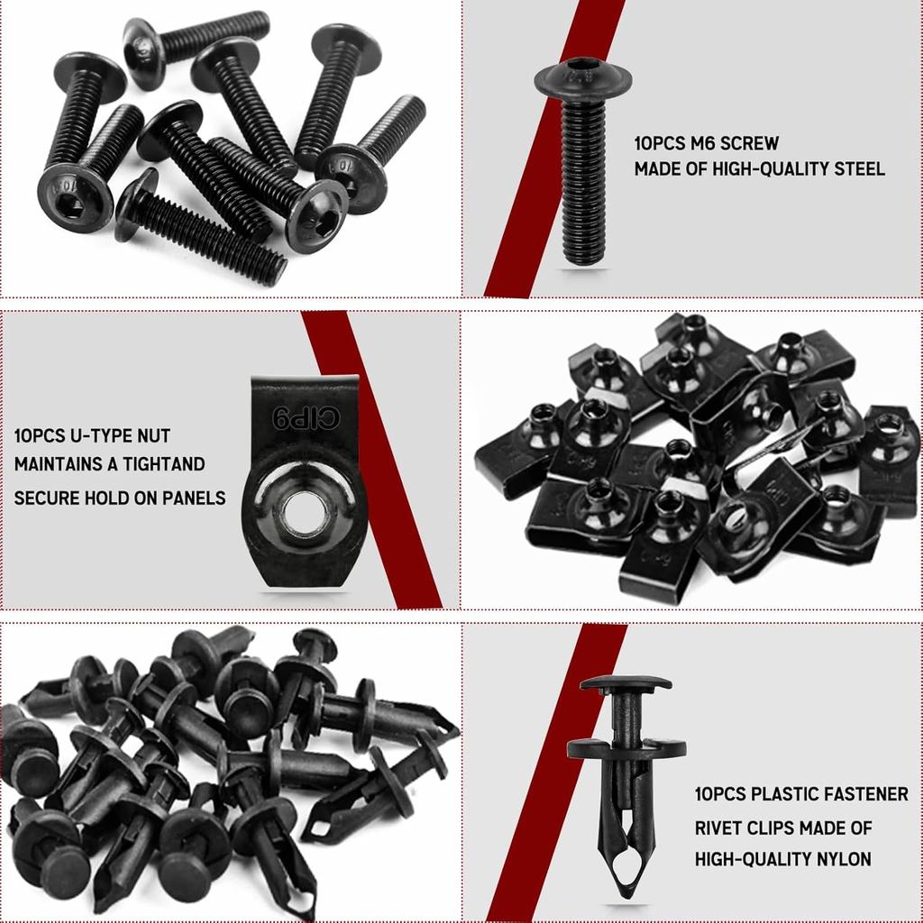 Xislet Set Of 30Pcs Body Panel Torx Screw 7519650, U-Type Flat Nut 7547674, Plastic Fastener Rivets 7661855 Compatible With UTV ATV Polaris Ranger
