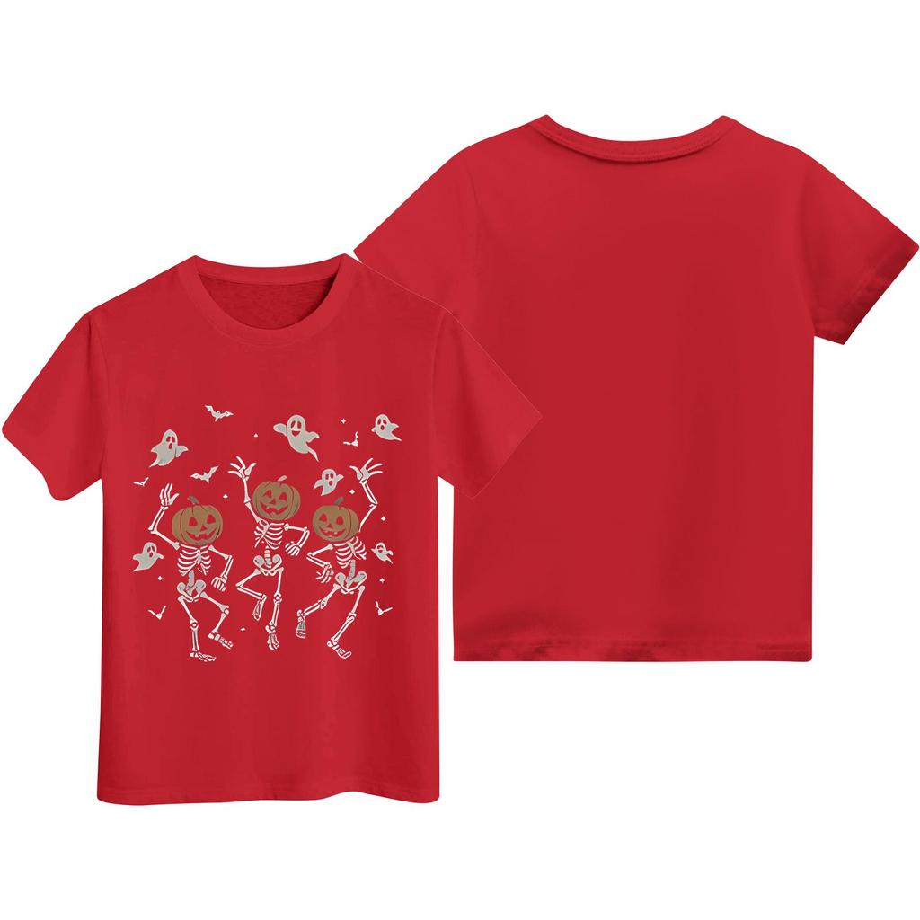 Kids' Halloween Print Neck Short Sleeve T-Shirt, Loose Fit Casual Top for Halloween Party