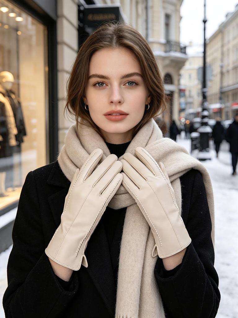 Fashion Women's Gloves Color Sheepskin Winter Warm Thin Touch Screen Gloves High Quality