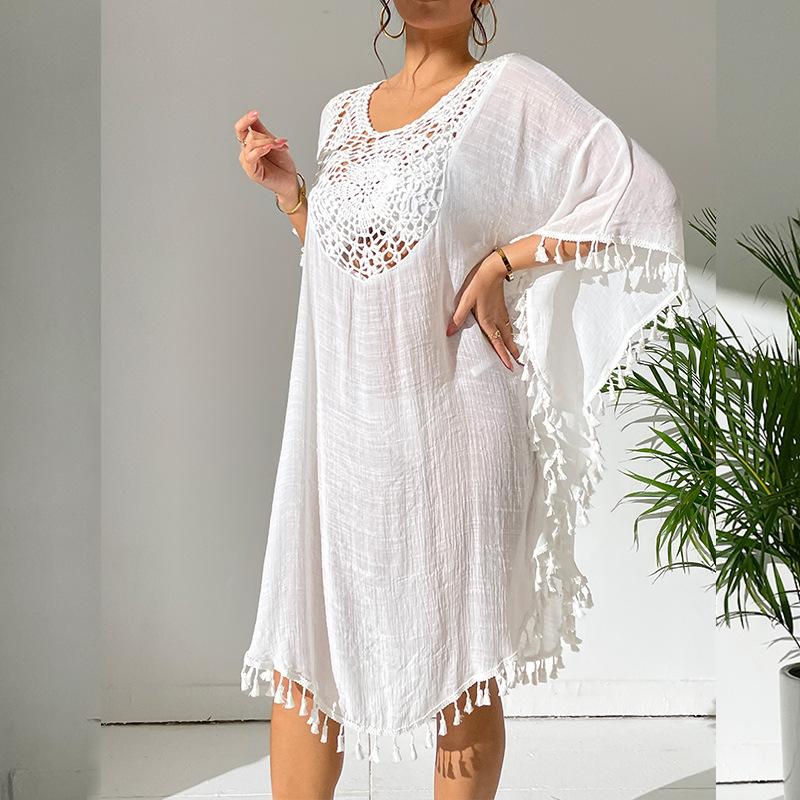 YYFS Women's Fashion Summer Spring Solid Color Print 1/2 Sleeves O-Neck Beach Dresses Naks and Pareo