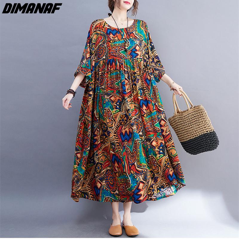 DIMANAF Plus Size Summer Dress Beach Casual Women Clothing Big 2022 New Dress Fashion Sundress