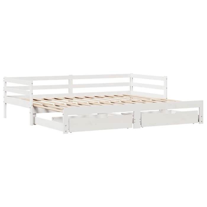 VidaXL Lit de jour avec tiroirs blanc 90x200 cm bois de pin massif, canapé-lit, canapé-lit confortable, lit de jour avec 3302145