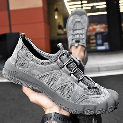 New Summer Men's Casual Leather Shoes Genuine Leather Breathable Outdoor Climbing Boots Fashion Mesh Sneaker