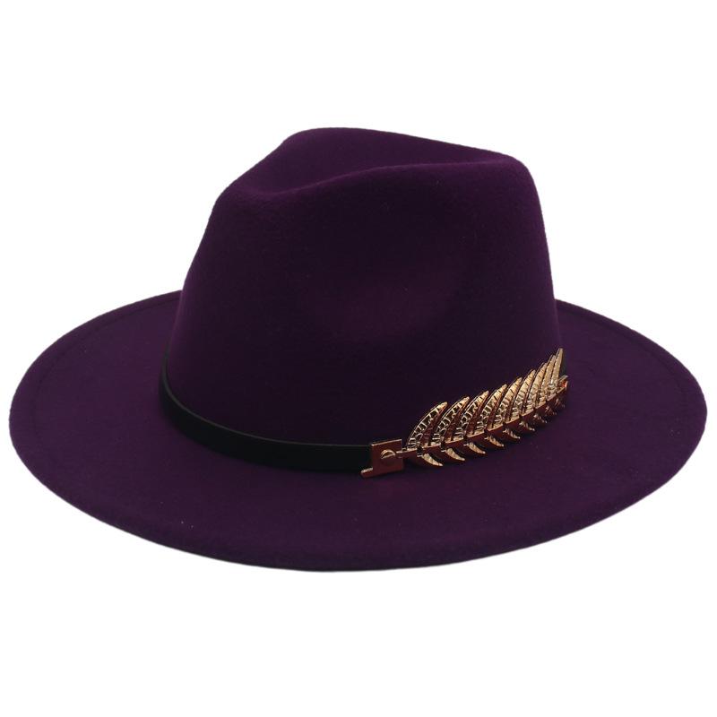 Top Hat Men'S Golden Fishbone Women'S Woolen Jazz Hat Big Brim Felt Hat Retro Hat