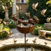 Vintage Metal Bird Bath, Bee Water Bowl, Freestanding Stake Feeder, Rust-proof Weather-resistant Outdoor Ornament with Built-in Drainage, Garden