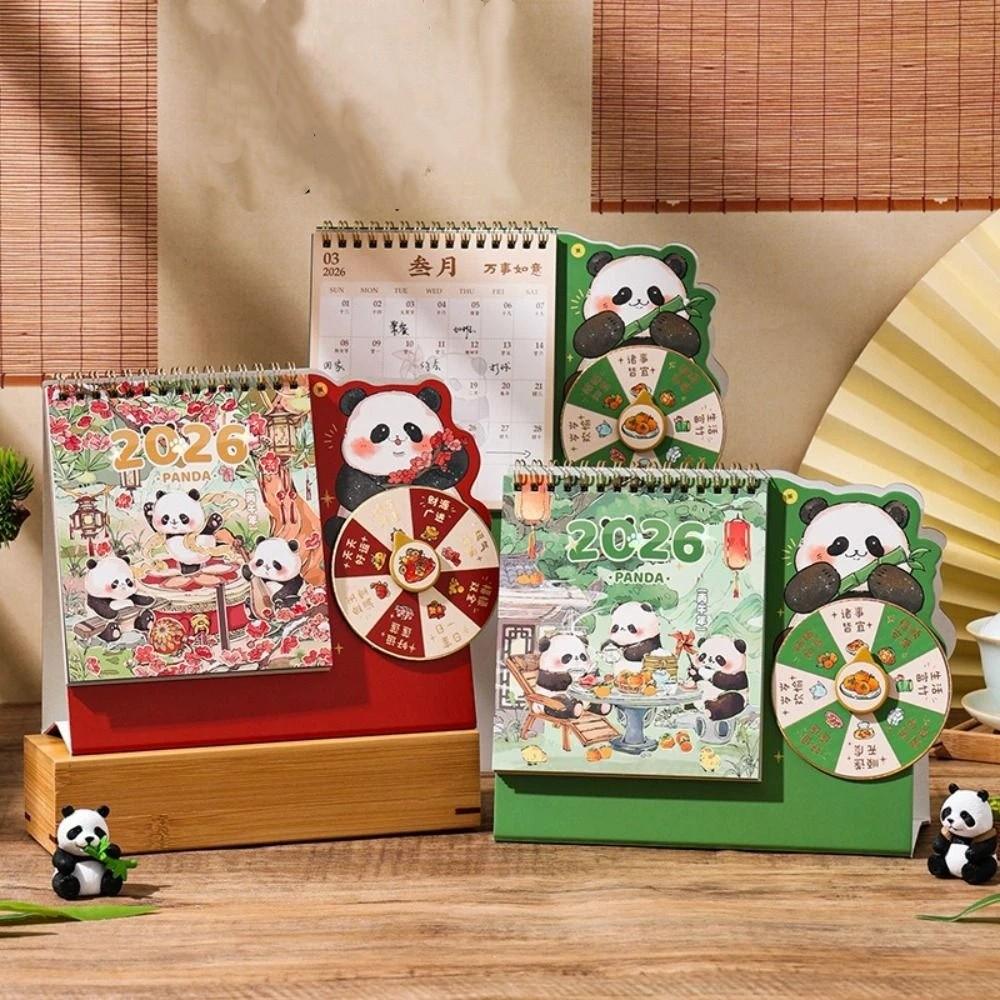 Double Coil Rotary Table Calendar Cartoon Panda Planner Calendar Memo Desk Calendar Student