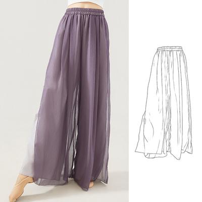 Classical Dance Pant Women Two Layers Side Slit Wide Leg Pants Loose Fit Flowing Trousers Stage Costumes Casual Lounge Yoga Wear