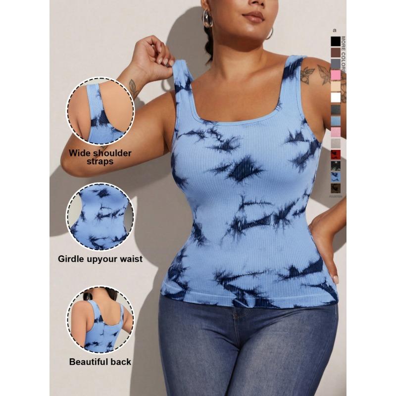 Women Washed Tie Dye Solid Color Slimming Body Shaping Tank Top