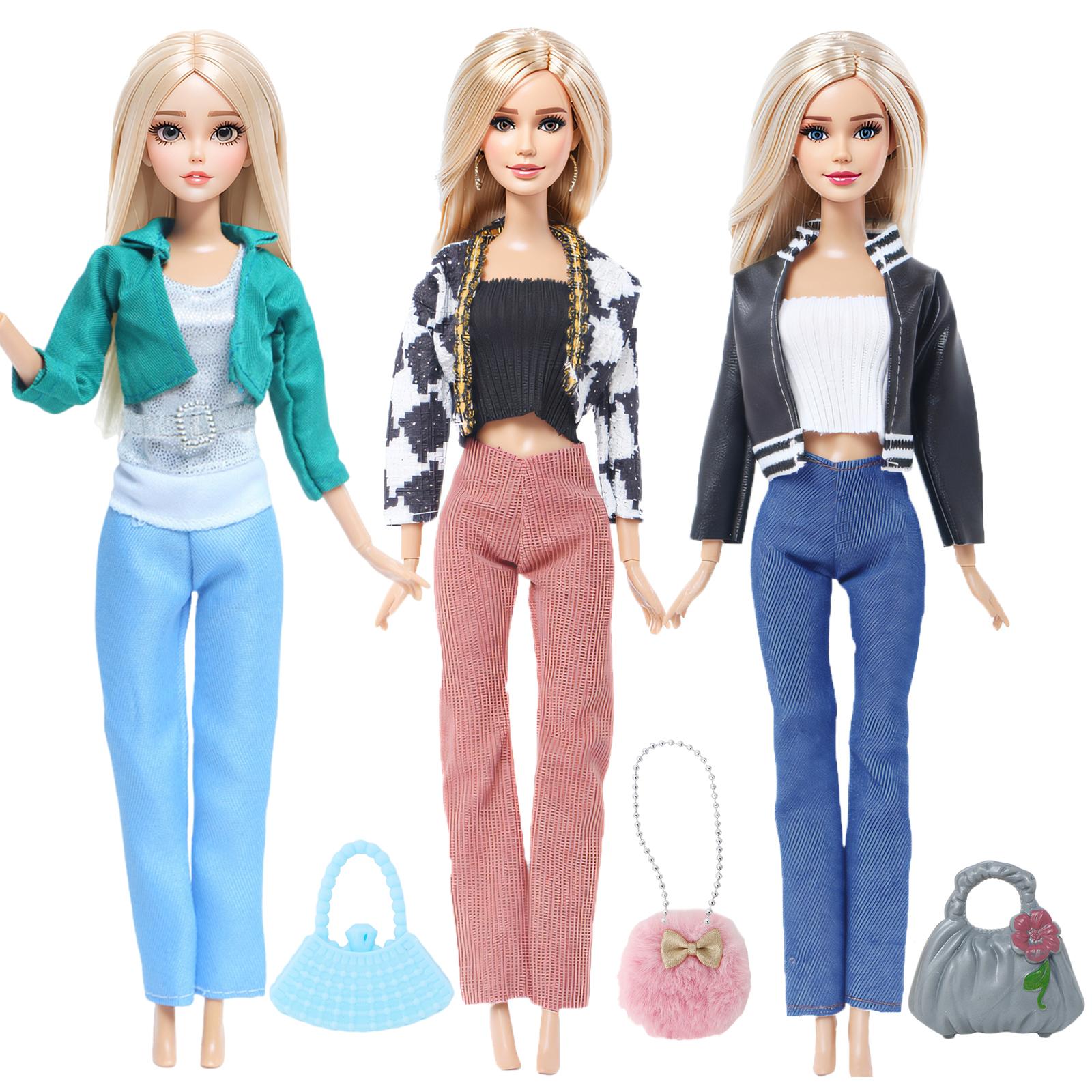 

12 шт./набор Одежда для куклы Барби 30 см Аксессуары для куклы Платье Пальто Топы Брюки Сумка Детская игрушка Подарки