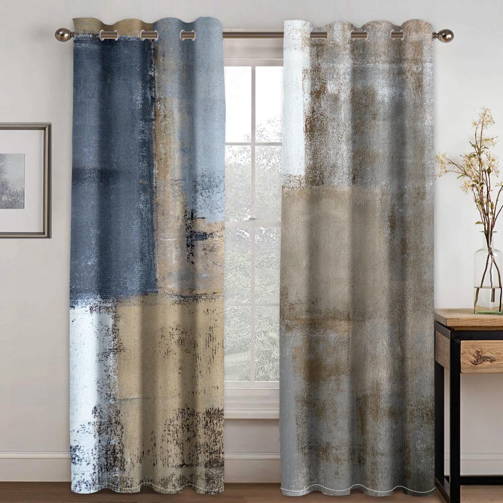 Blue Gray Graffiti Art Texture Abstract Design Art Free Shipping 2 Pieces Thin Shading Window Curtains for Living Room Bedroom