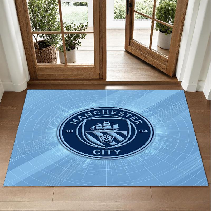 Manchester City Design Crystal Velvet Rug Soft Decorative Mat for Bedroom Entrance