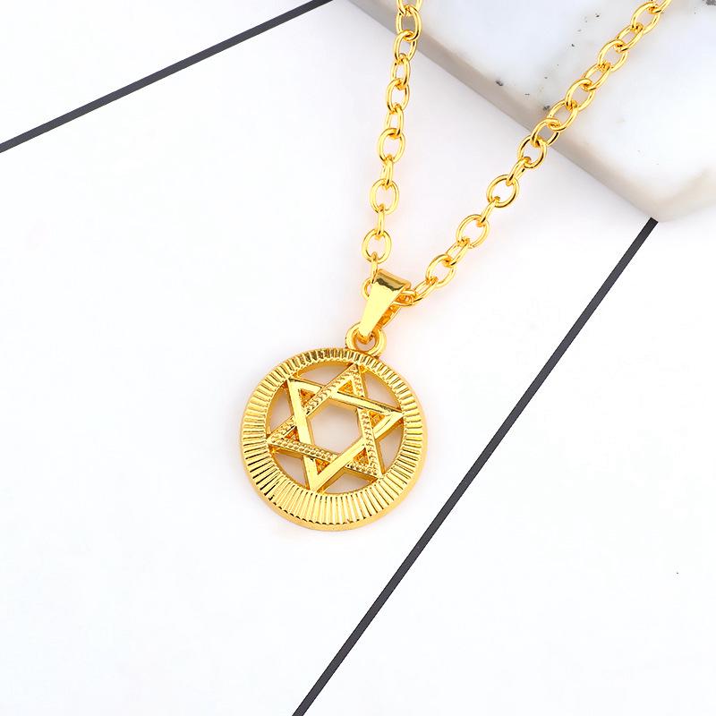 Alloy Round Hexagram Necklace Gold Color Sweater Chain Stylish Ornament Festival Birthday Gift