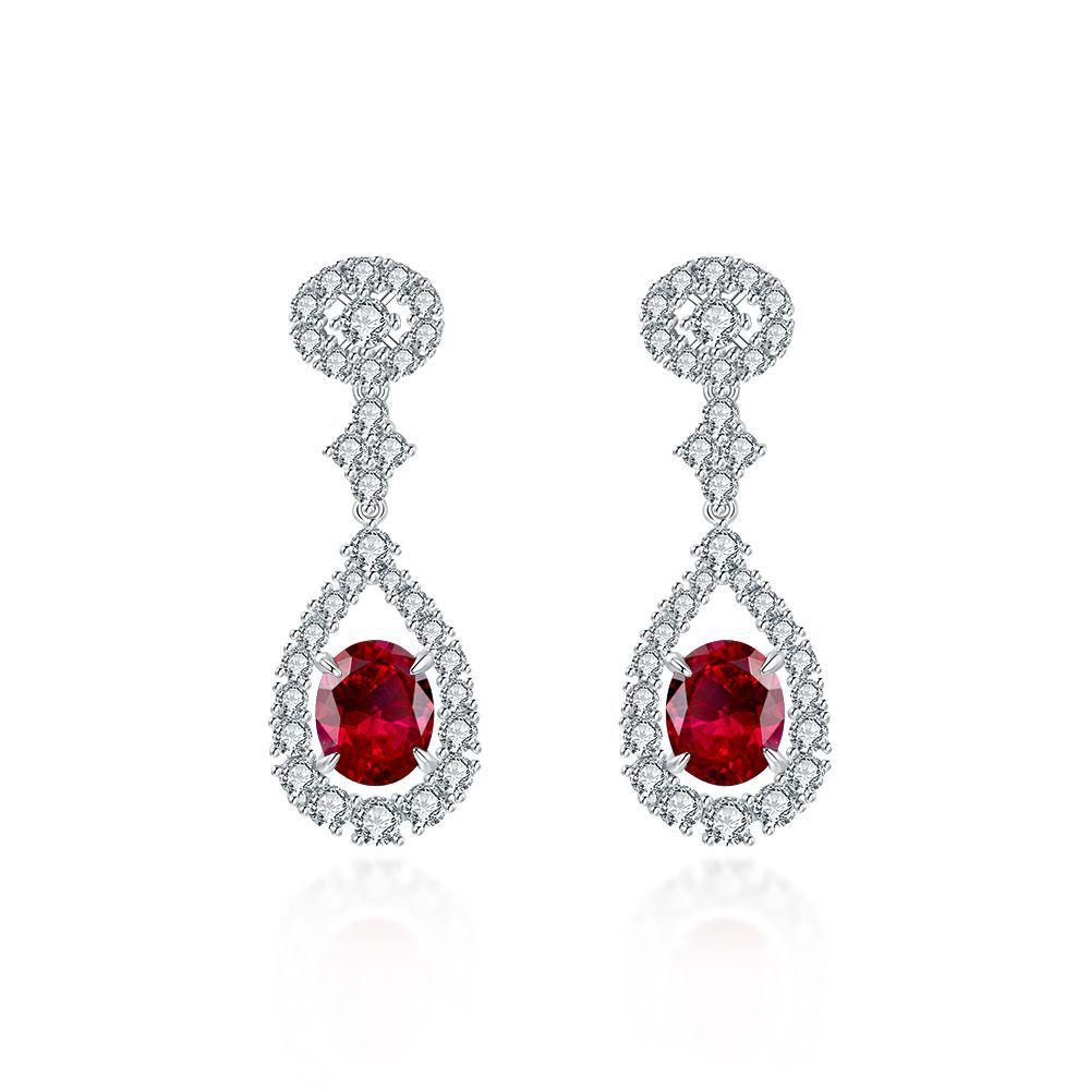 Gica Gema High Carbon Diamond Drop Earrings 925 Sterling Silver 5.5 Carats 9*11mm Red Gemstone Romantic Fine Jewelry Wedding Party Gifts New Trend