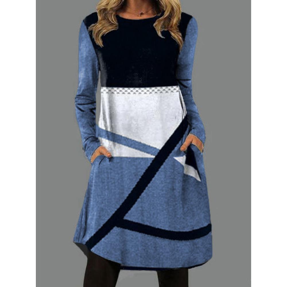 

HNXC Женская Мода Осень Зима Платья с Длинным Рукавом и Круглым Вырезом Повседневные XXXXL синий