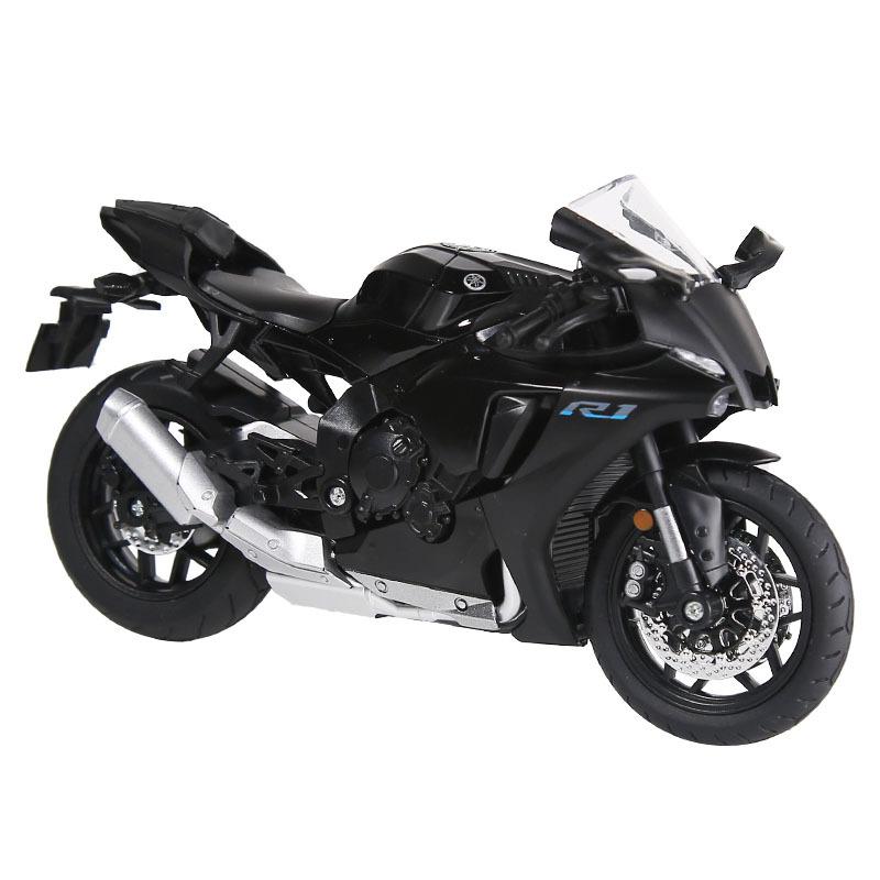 

1/12 Yamaha R1 Литая модель мотоцикла из сплава Симуляция звука и света Коллекционная игрушечная модель Транспортное средство Подарок чёрный