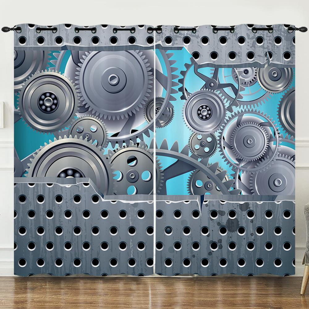 Industrial Wind Machinery Gear Rotation 3D Digital Printing Curtain Blackout Punching Can Be