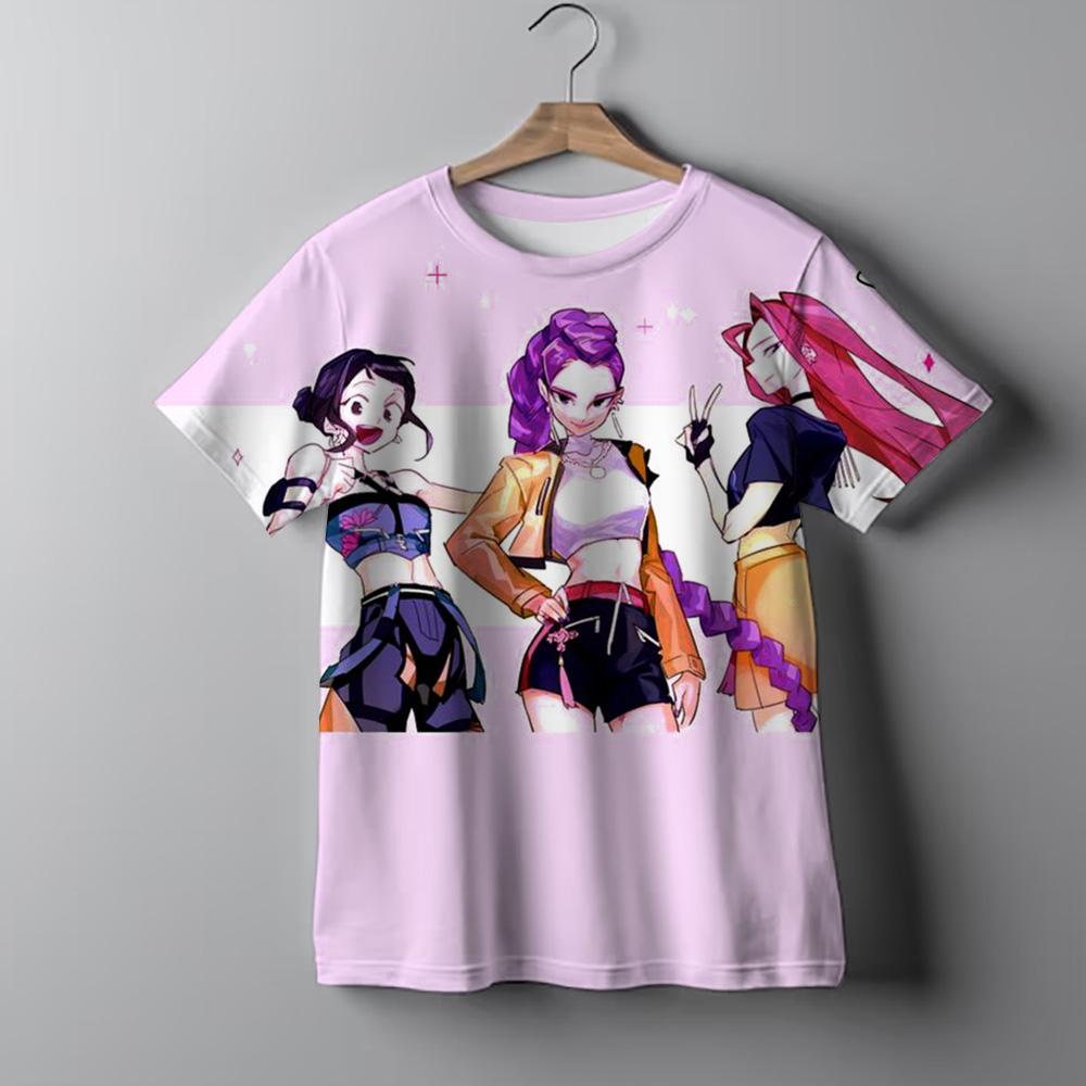 Kids T-shirt KPop Demon Hunters 2025 Movie Crew Neck Cartoon Girls Boys Tee Casual Baby Print Fashion Casual Girl Clothes