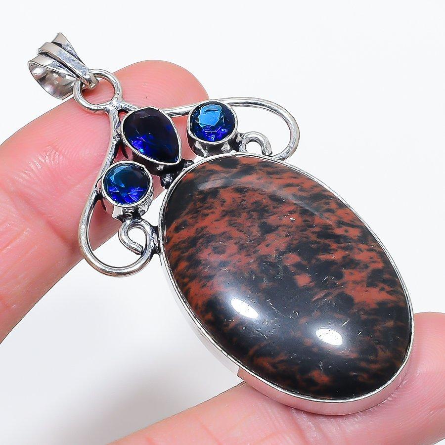 

Natural Mahogany Obsidian, Topaz 925 Sterling Silver Jewelry Pendant 2.68 W2j83