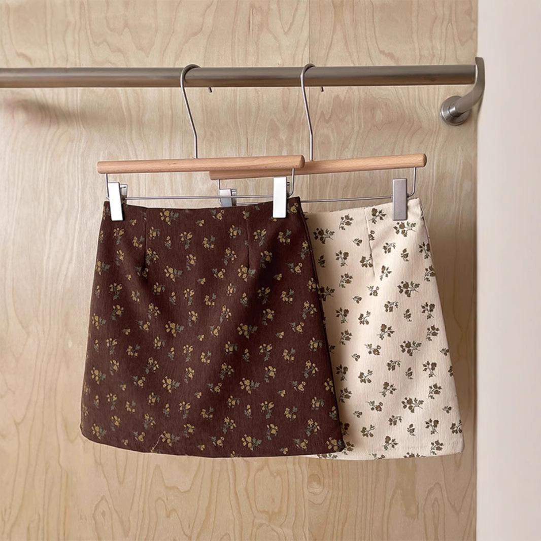 

2024 Corduroy Retro Floral Midi Skirt with Zipper and Safety Pants Lining 4XL [159-170 lbs]