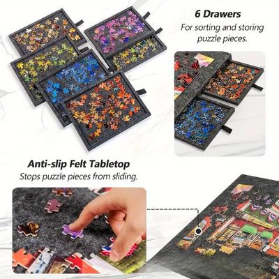 6-Drawer Puzzle Board Large Capacity Puzzle Desk Decor Felt Puzzle Table Foldable Puzzle Organizer