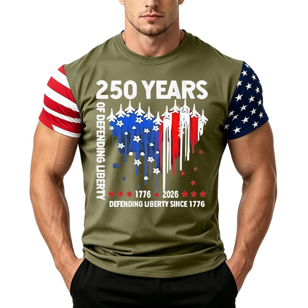Men's Loose Fit Short Sleeve T Shirt Independence Day Flag Print Casual Summer Daily Wear Crew Neck Top