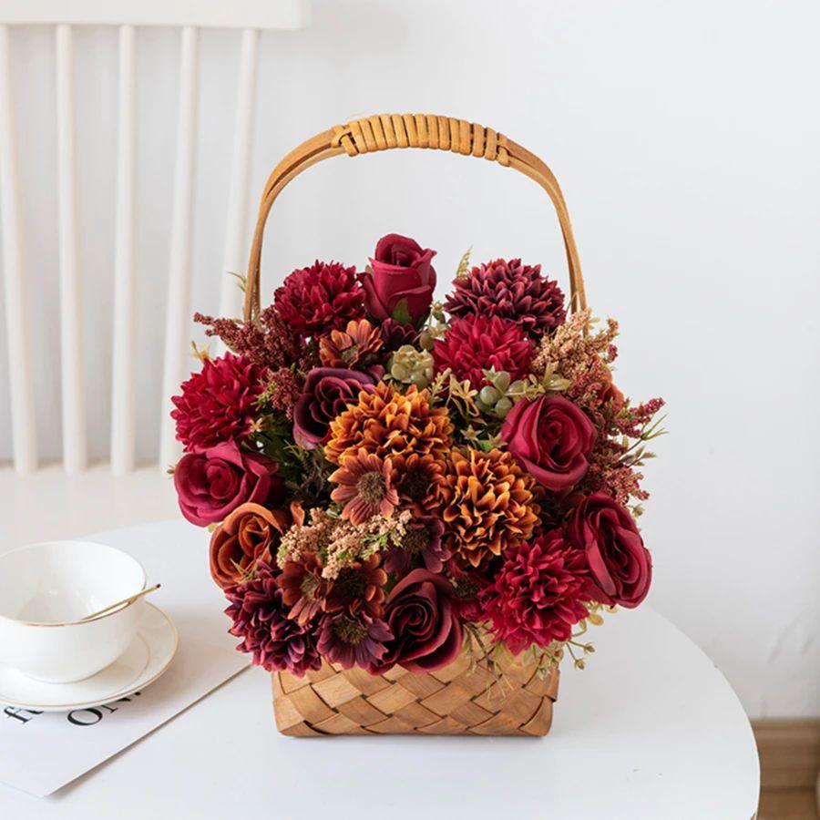 1/3pcs Artificial Flowers Silk Rose Bulbous Chrysanthemum Wedding Bridal Bouquet Christmas Home Festival Diy Gift Box Decoration