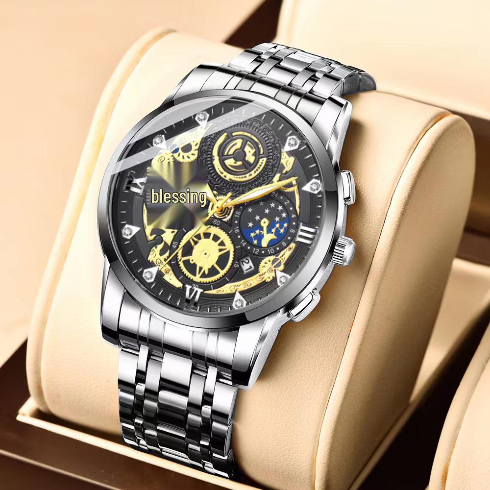 Мужские водонепроницаемые часы Tycoon Gold с бриллиантами, люминесцентной индикацией даты