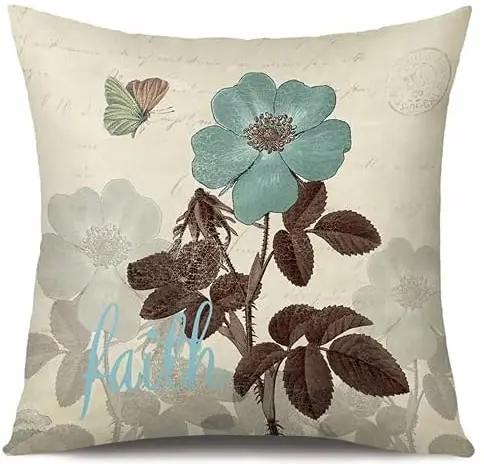 Home Decor Floral Motifs With Words: Love, Hope, Faith, Peace Pattern Cushion Cover Suitable For Sofa Bedroom Car Pillow Cover