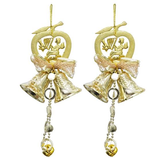 Pack of 2 Christmas Tree Decoration Items Bells for Main Door Wall Tree Hanging Bells Props Decorative Ornaments Xmas Decor for Home Office