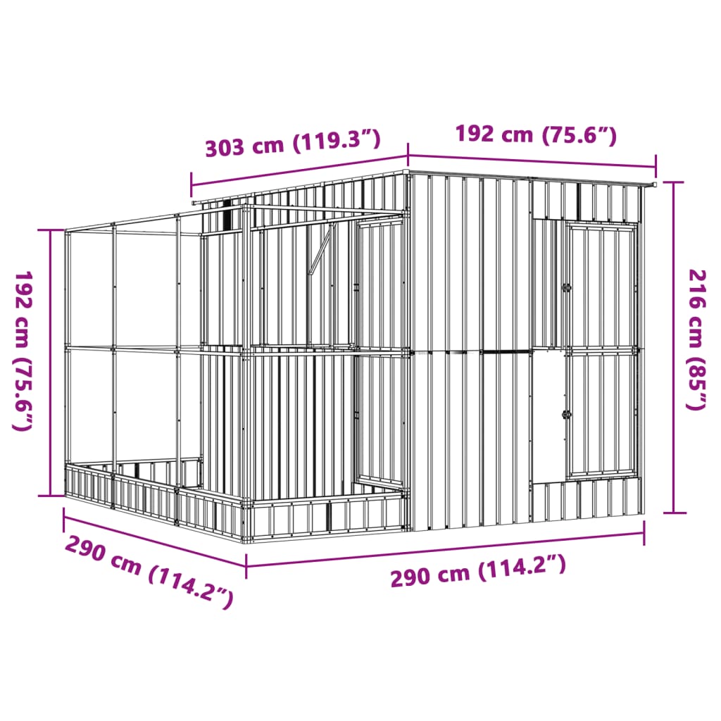 Vidaxl Aviary with Extension, Silver, 290X303X216 Cm, Steel