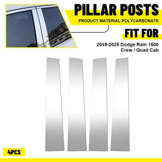 4PCS Posts Trim Pillar Chrome/Black For -2025 1500 Dodge Ram Crew/Quad Cab