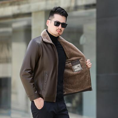 Men's Leather Fur One Coat Autumn and Winter Plus Fleece Thick Loose Daddy Leather Jacket